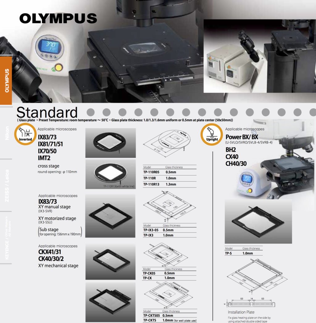 Tokai-Hit (Japan) ThermoPlate, Standard Type, for Olympus Inverted Microscopes