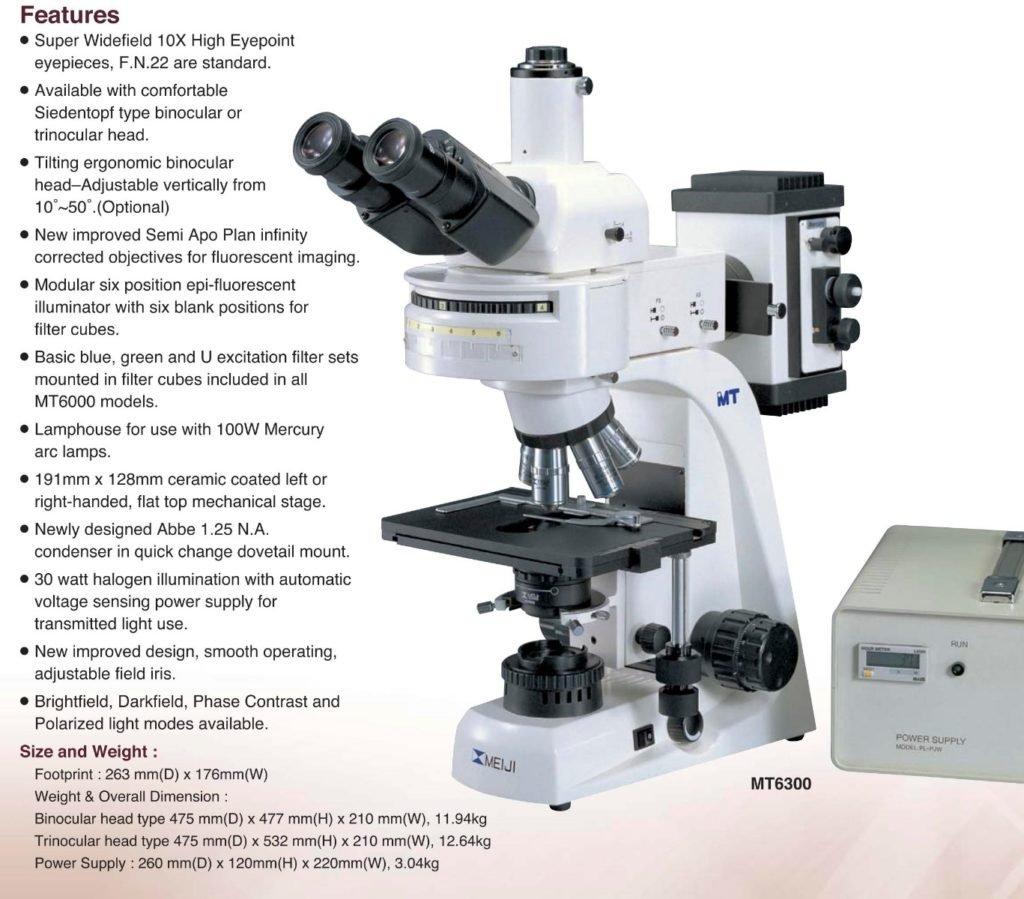 Meiji Techno MT6200 / MT-6300 Upright Epi-Fluorescence Biological Microscope-10501